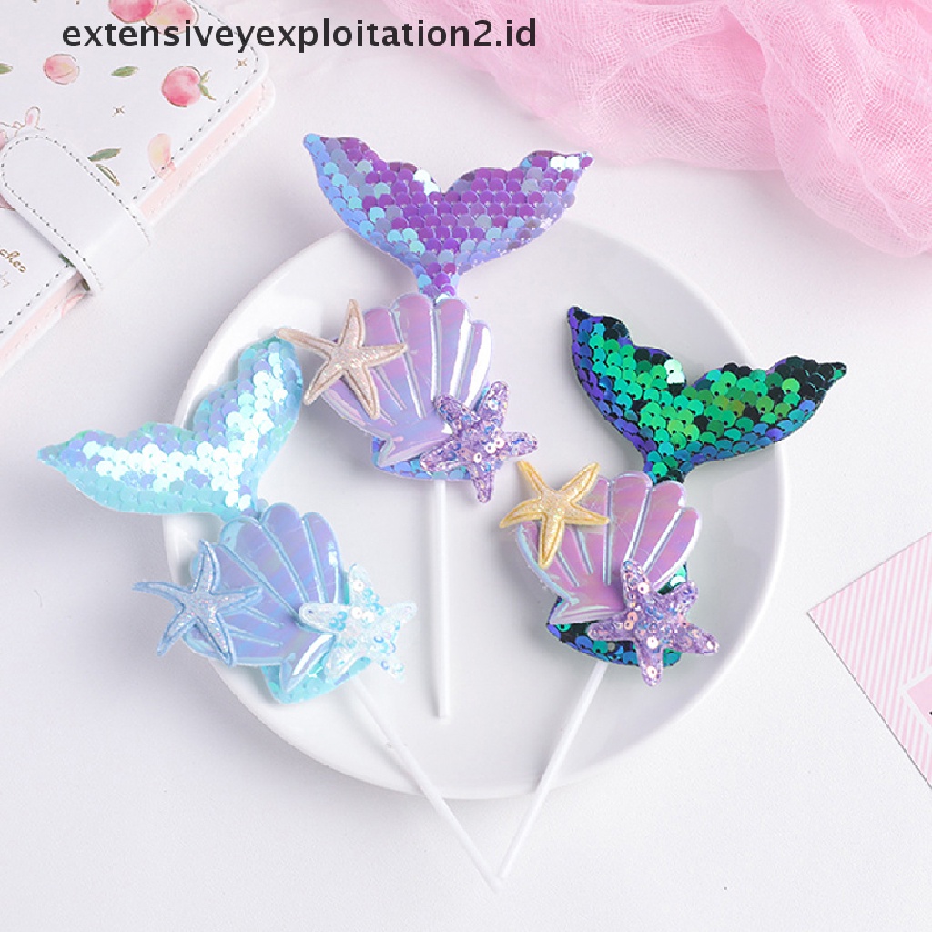 {NEW} 1pc Payet Cangkang Mermaid Tail Payet Topper Kue Muffin Cupcake Hiasan Pesta.