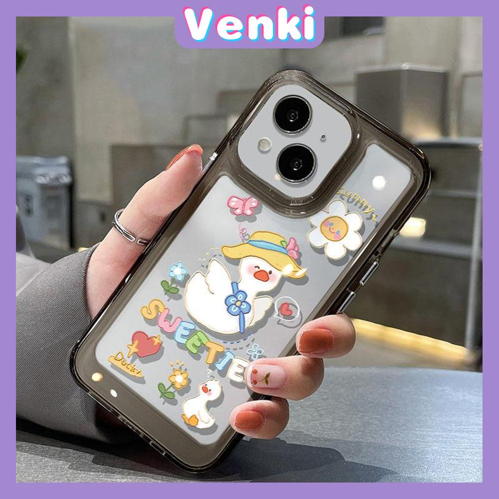 iPhone Case High Quality HD Transparent Acrylic Hard Case Cartoon Cute Duck Metal Button Camera Protection Shockproof Compatible For iPhone 14 13 12 11 Pro Pro Max 7 8 Plus XR