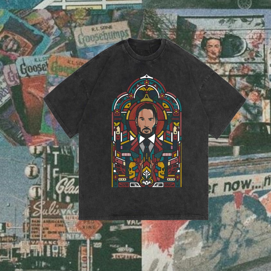 Ossu Official "John Wick " Reguler T-Shirt | Stone Wash | Black | White | Kaos Film John Wick | Kaos