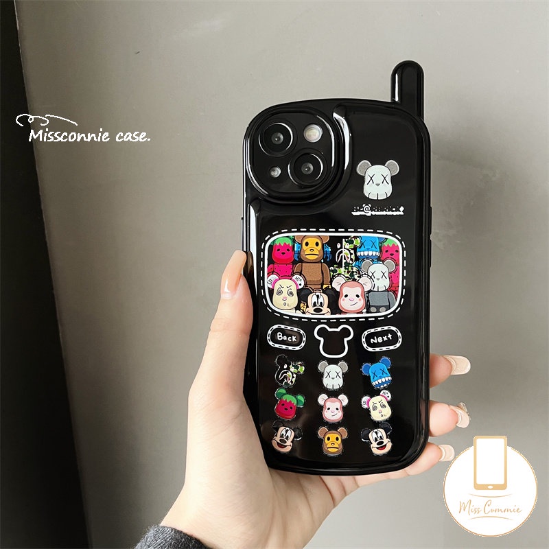 IPHONE Trendy Tide Brand Cute Violent Bear Soft Case Kompatibel Untuk Iphone7 8 Plus 11 12 13 14 Pro MAX XR X XS MAX Retro Vintage Kepribadian Ponsel Bentuk Ponsel Sarung Bantal Udara