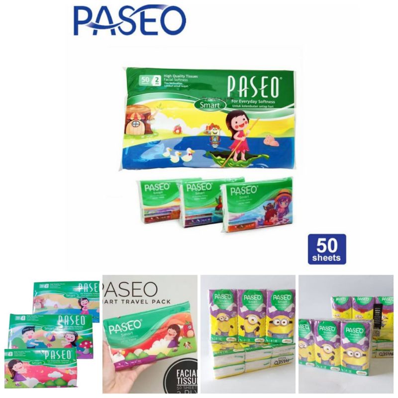 Paseo smart facial tissue 50 sheets / 12 Sheets  2 ply (Travel Size)