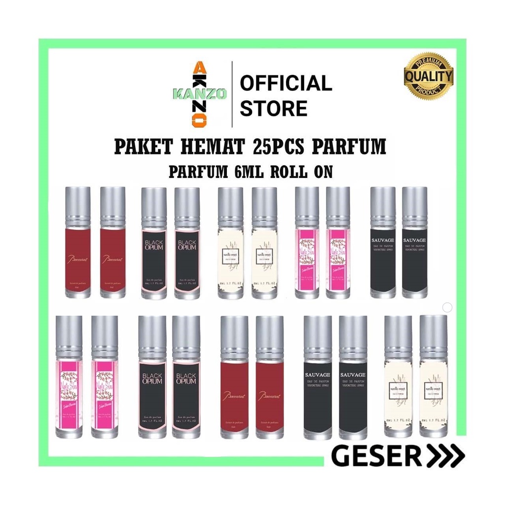 Kanzo - Paket Hemat 25 Pcs Roll On 6ml Premium / Parfum Roll On Black Op 6ml / Parfum Pria &amp; Wanita Wangi Tahan Lama