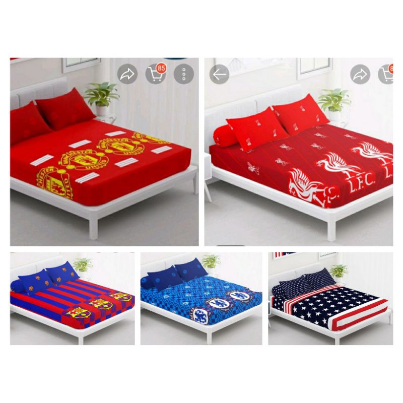 Sprei california 160/180x200/king&queen/no 1&2 motif bola Barca,Mu,lLFC,Chelsea,London/england,Sprei