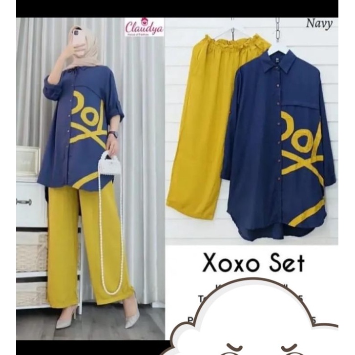 XOXO SET/One Set Cringkle Airlow Viral/Stelan Cringkle Terbaru