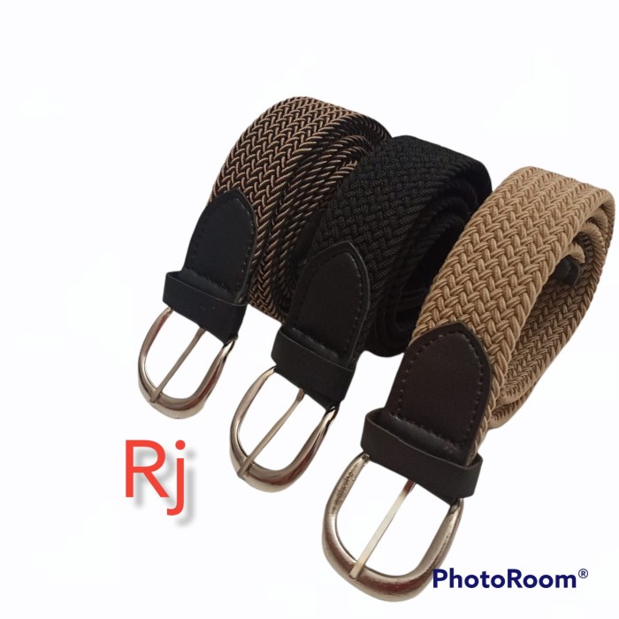 Ikat Pinggang Wanita ikat pinggang pria / wanita / Sabuk rajut elastis model jalin karet - Hitam(O6U