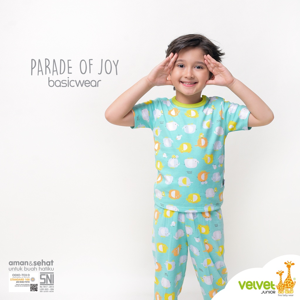 Velvet Junior Setelan Baju Anak Kancing Pundak Pendek Celana Panjang - BasicWear Parade Of Joy