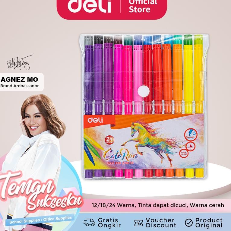 

[PRODUK TQLT9] Deli Spidol Warna - Felt Pen dapat dicuci 1.0mm 12/18/24 Warna EC10023 EYT