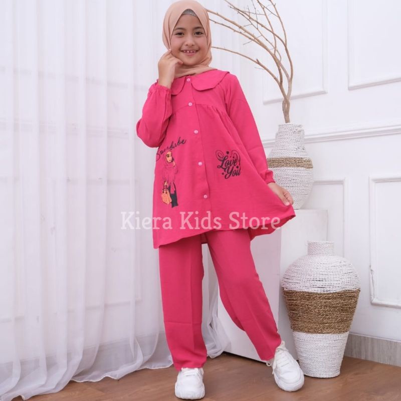 Setelan Anak Perempuan Bahan Crinkle Premium Airflo Motif Gambar Usia 3-12 Tahun