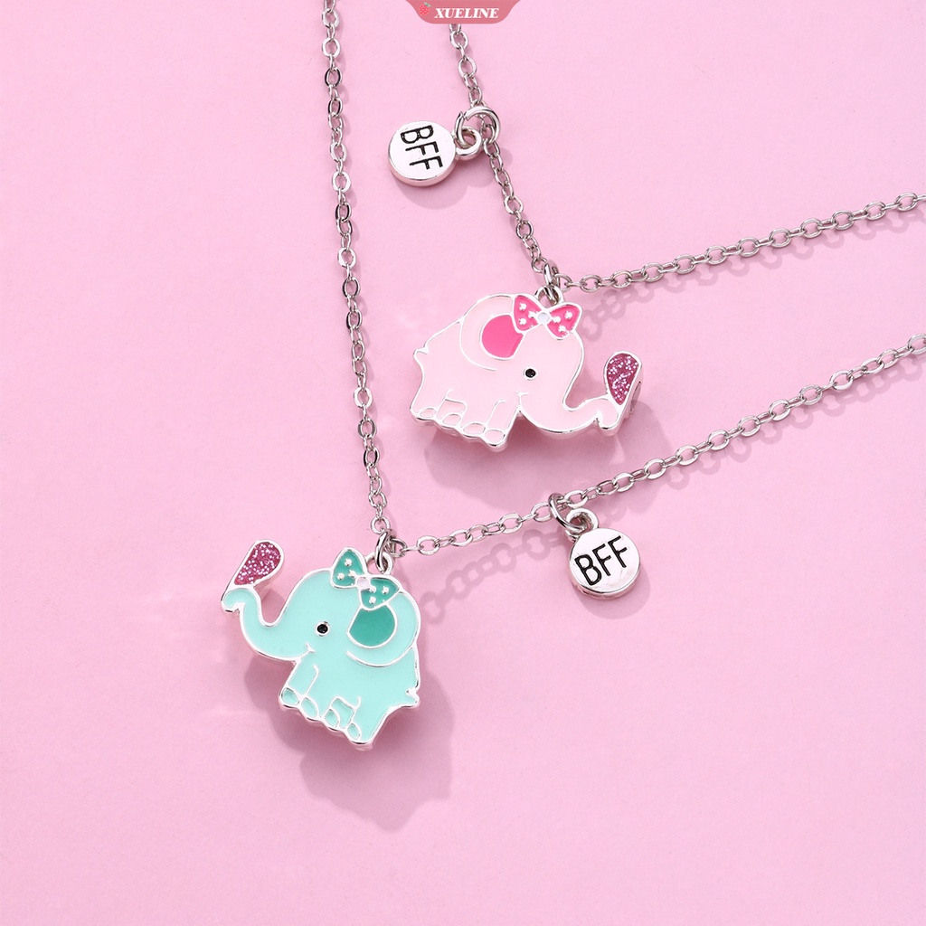 2pcs/set Kartun Ikatan Simpul Hati Gajah Sahabat Kalung Liontin Rantai BFF Persahabatan Perhiasan Hadiah Untuk Anak-Anak [ZXL]