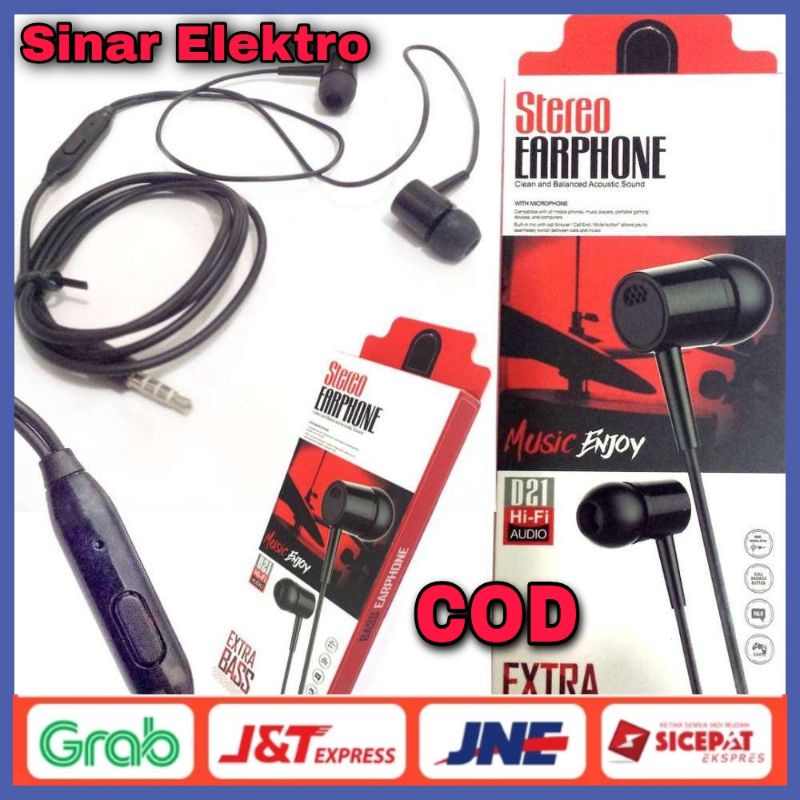 HF Headset Stereo Earphone Extra Bass D21/L29