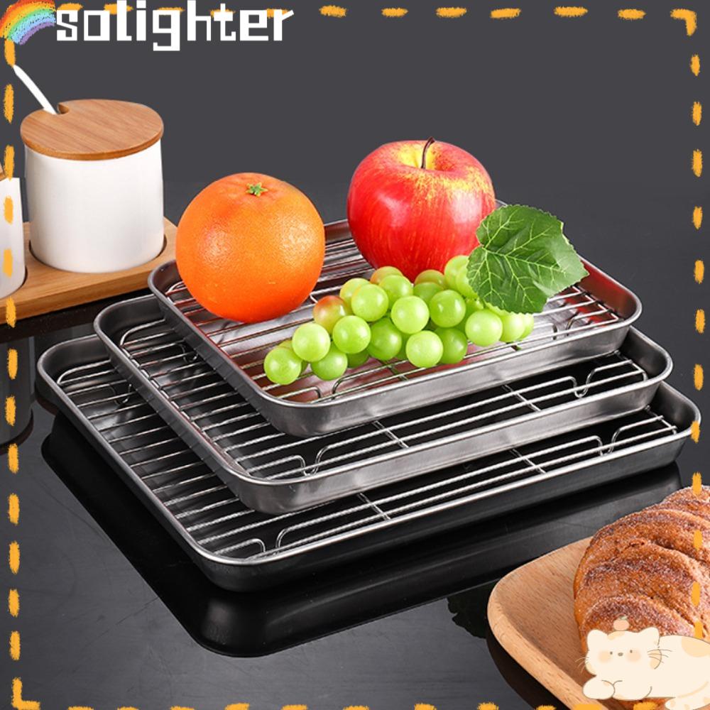 Solighter Food Storage Tray Nampan Kosmetik Serba Serbi Desktop Storage Baking Pan Persegi Panjang Piring Saji Peralatan Dapur Rak Bumbu BBQ Grid Kukus