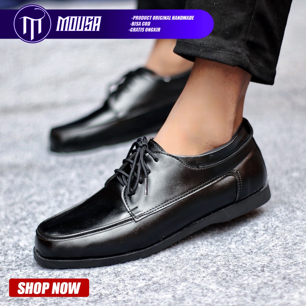 Sepatu Formal Pria Kerja Kantor Kulit Pu Pantofel Hitam Mousa Monzre