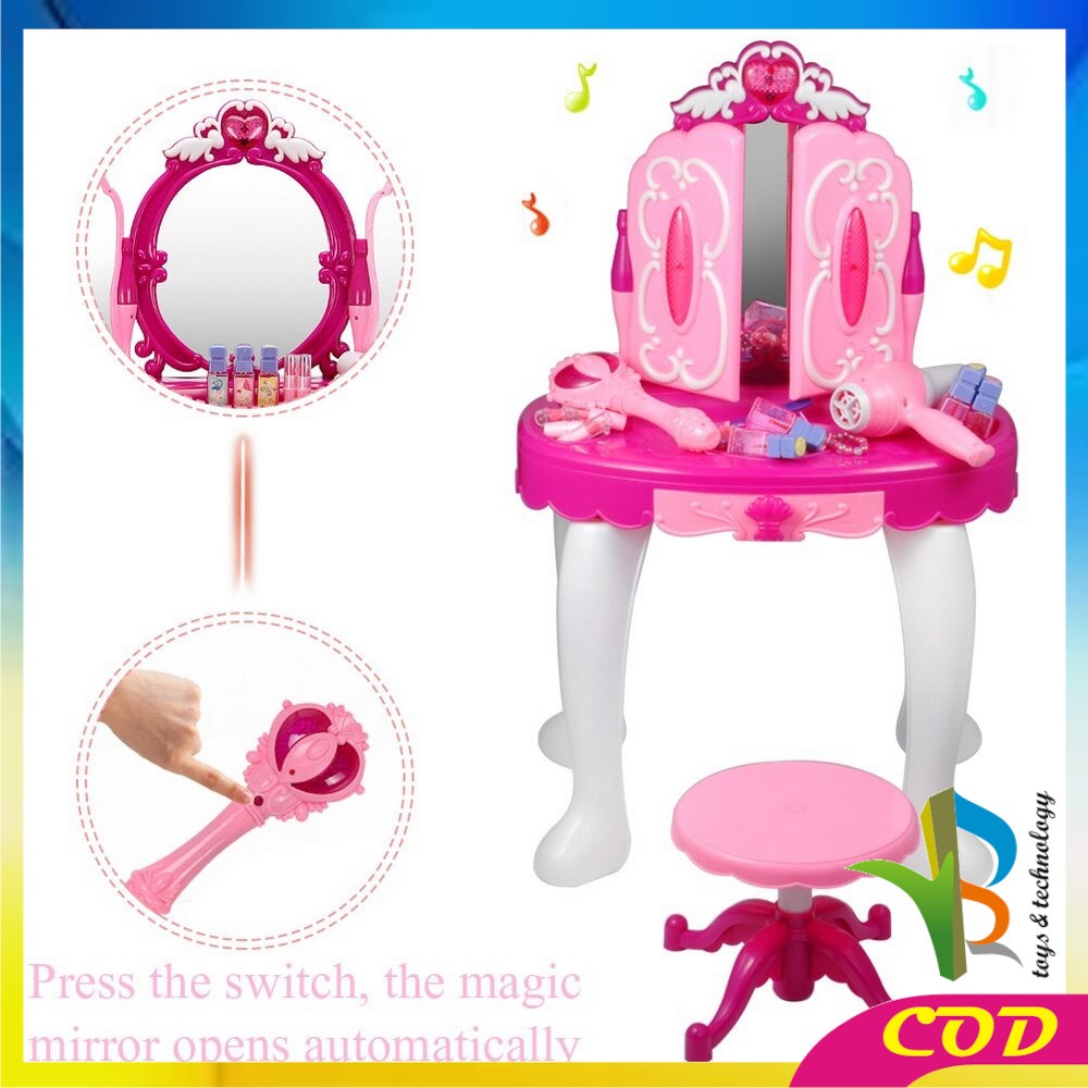 RB-M32-33 Mainan Anak Perempuan Meja Rias Princess Remote Music / Tempat Make Up Cermin + Kursi
