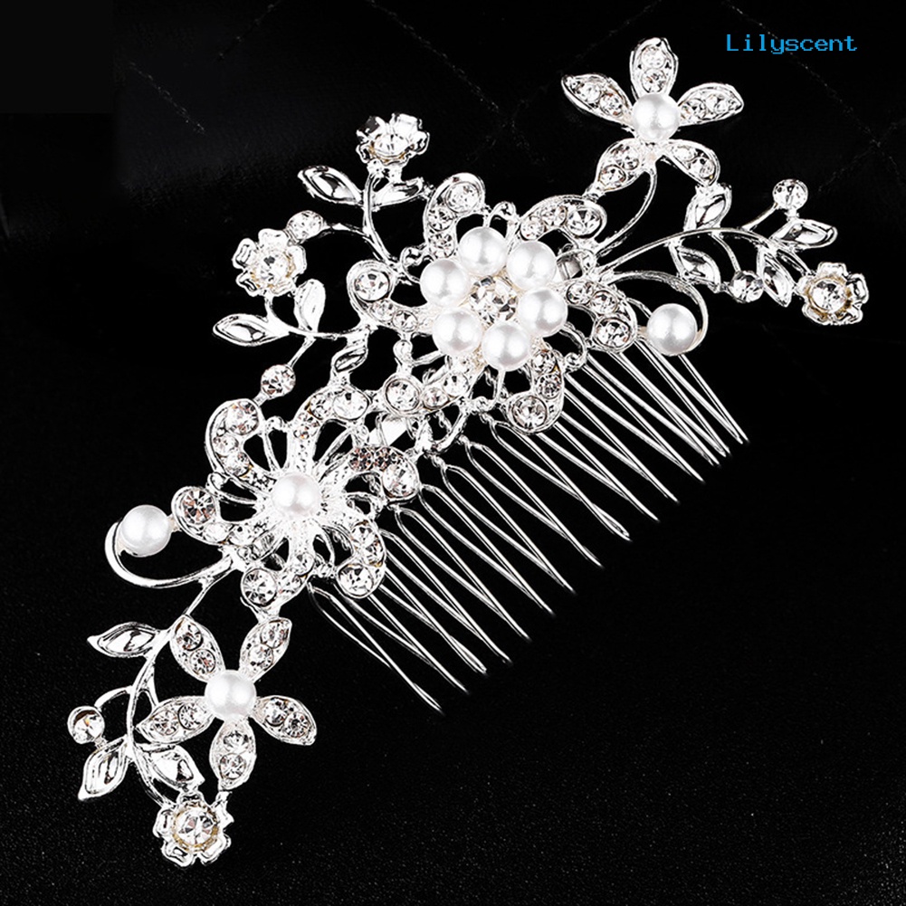 [LS]Rhinestone Faux Pearl Hias Bunga Sisir Rambut Jepit Rambut Pengantin Pernikahan Aksesori