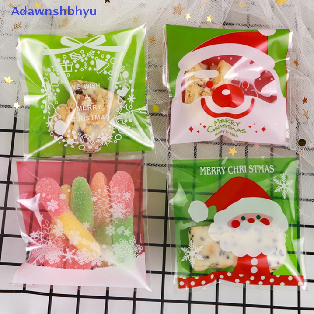 Adhyu 100pcs/pack Merry Christmas Cookie Candy Self-Adhesive Bags Kantong Kue10 * 10cm ID