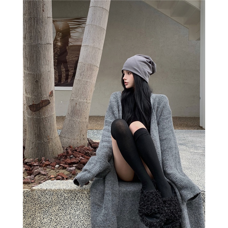 ▫Suhao abu-abu malas gaya retro sweater lengan panjang wanita musim gugur dan musim dingin 2022 versi Korea baru longgar over-the-knee cardigan mantel mantel