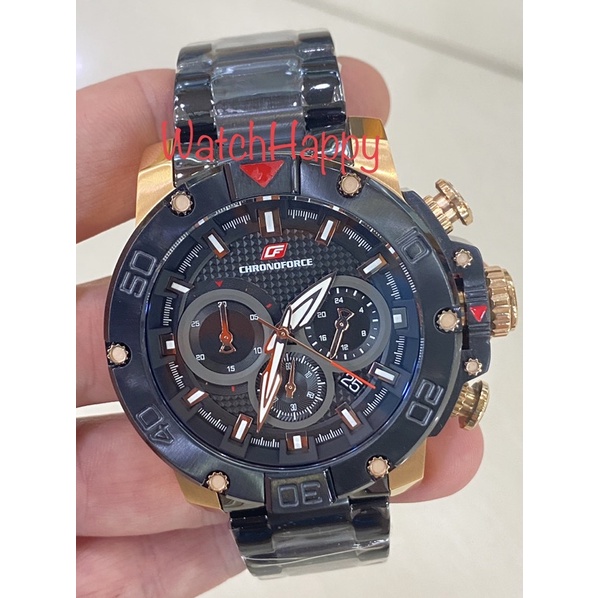 WatchHappy Chronoforce 5257 5257G CF 5257 Mens Watch Black Rose Gold Sport Crono Stainless Original
