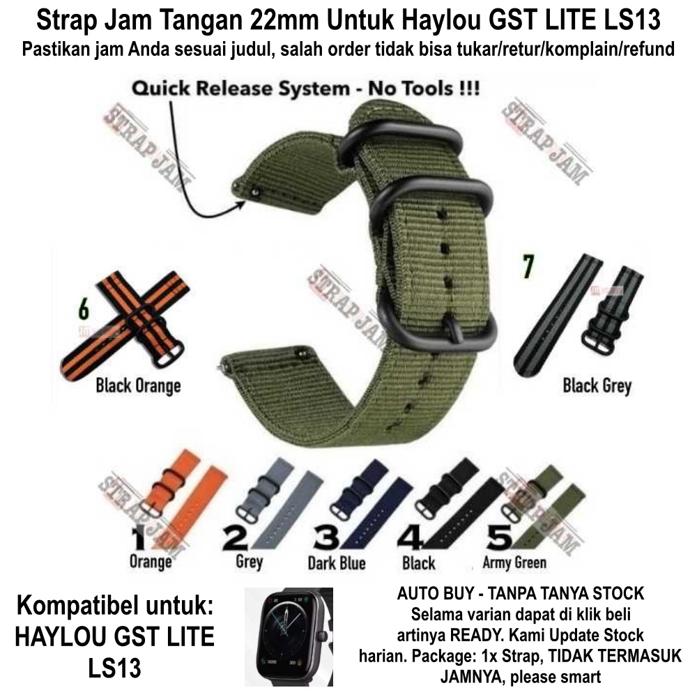 STT Strap Untuk Haylou GST Lite LS13 22mm - Tali Jam Tangan Nylon Stitching Nilon Kanvas