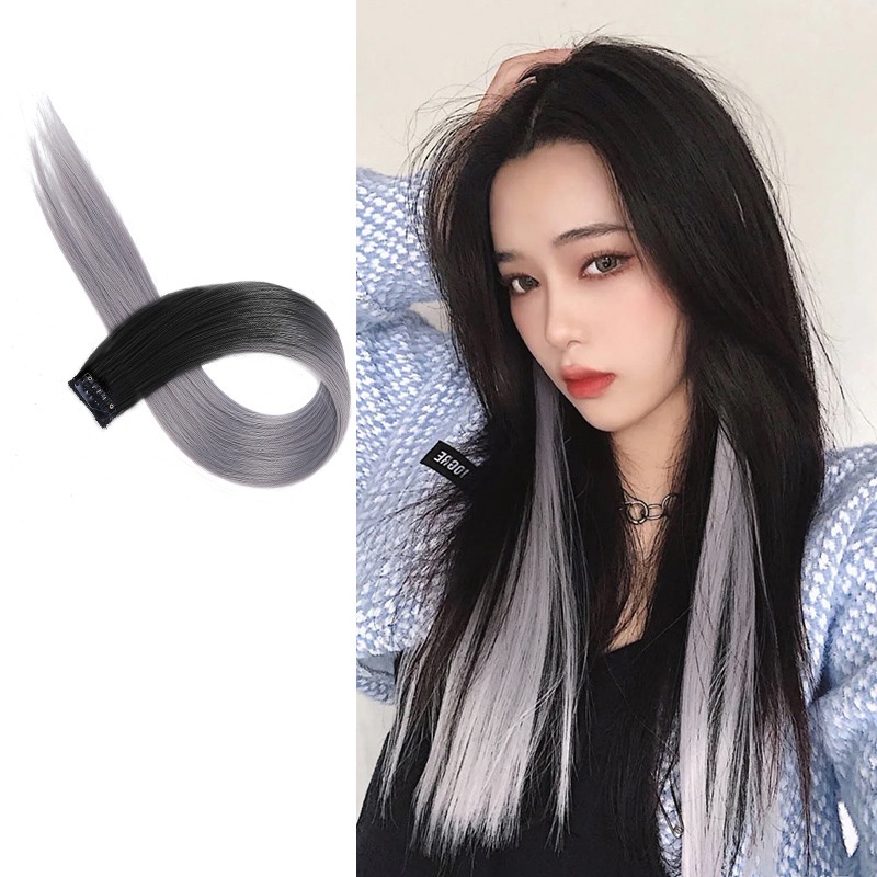 [COD Tangding] Warna Gradien Gantung Pewarna Telinga Wig Potongan Rambut Wanita Gadis Rambut Lurus Ekstensi Wig 60cm