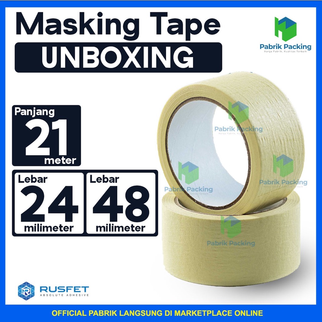 Masking Tape  | Lakban Kertas Rusfet Panjang 21 meter Termurah Satuan