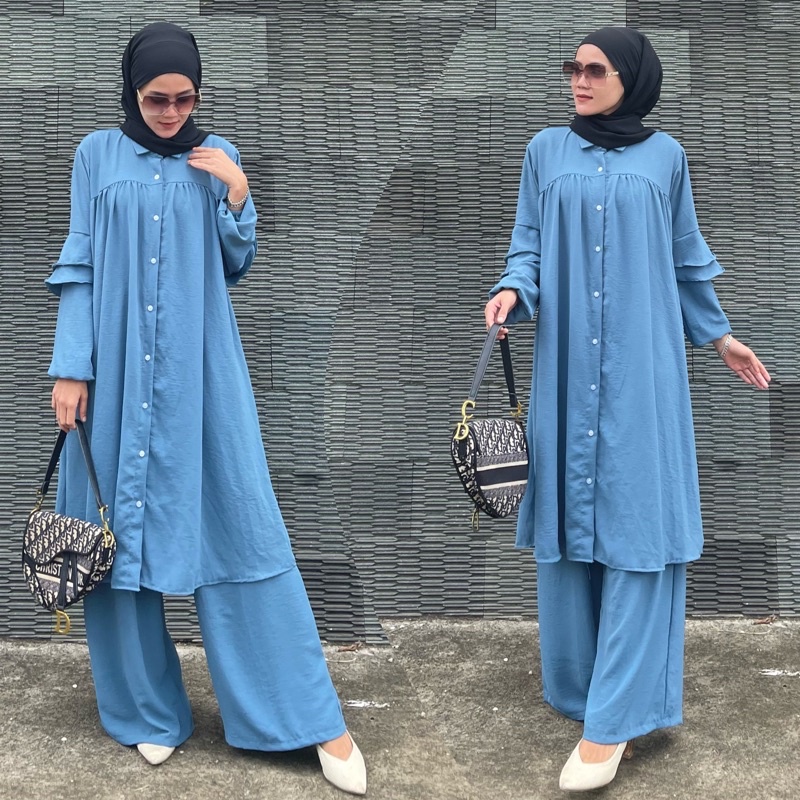 SET THALITA CRINKEL AIRFLOW PREMIUM/ONE SET LONG TUNIK POLOS JUMBO/SETELAN TUNIK WANITA TERBARU