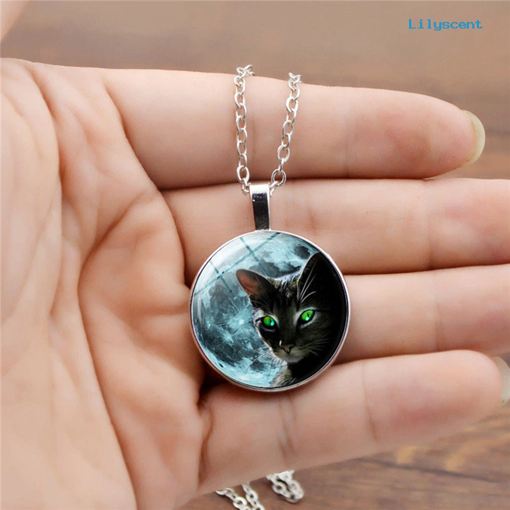 [LS] Perhiasan Wanita Vintage Motif Kucing Cabochon Imitasi Liontin Rantai Kalung