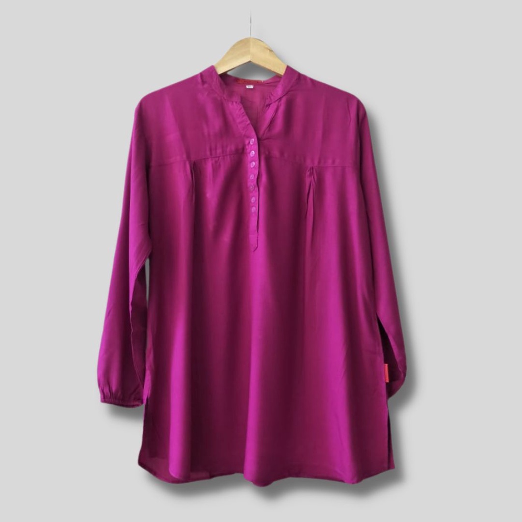 Blouse Polos Rayon Jumbo Pink Magenta atasan wanita oversized kancing hidup