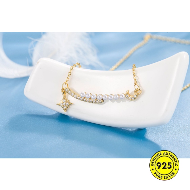 Stars Moon Kalung Untuk Wanita Ringan Mewah Minoritas Desain Musim Gugur Dan Musim Dingin Shell Pearl Sweater Chain U1502