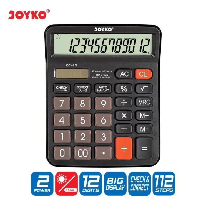 

BERGARANSI Calculator / Kalkulator Joyko CC-40 / 12 Digits / Check Correct