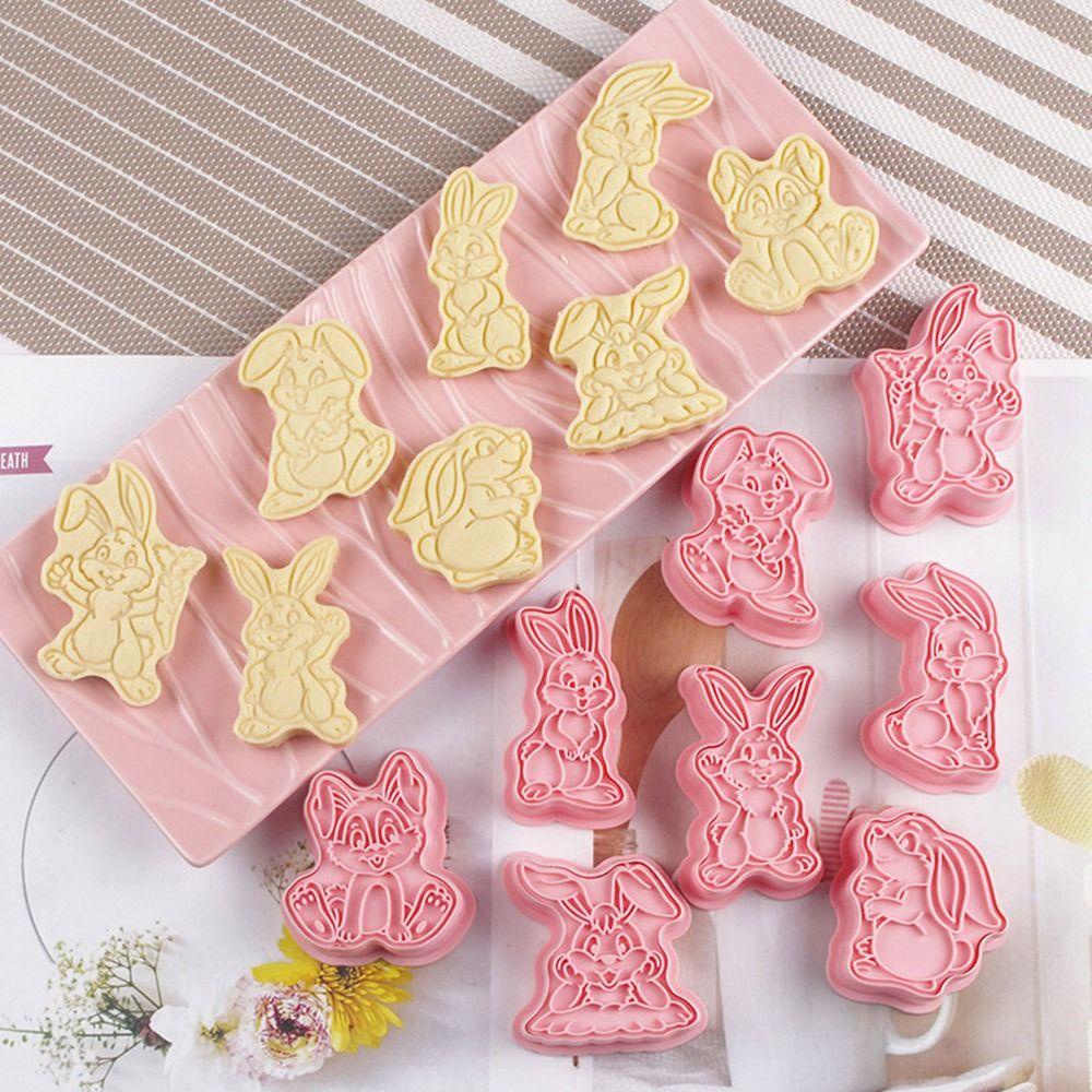 Preva 8pcs/set 3D Easter Rabbit Alat Kue Pastry Dekorasi Plastik Bunny Cookie Cutter