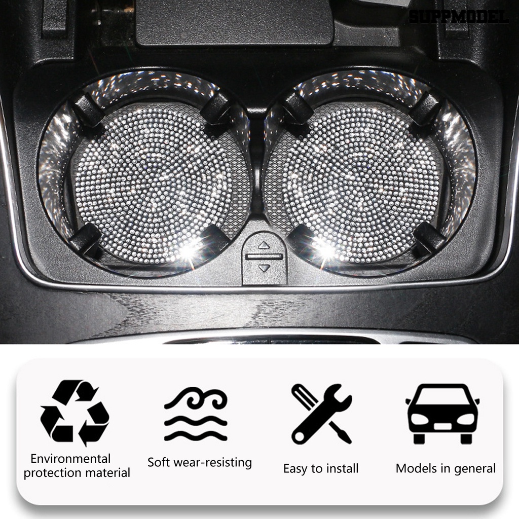 [Auto] Alas Gelas Mobil Anti Gores Tahan Panas Bulat Tebal Rhinestone Car Coaster Untuk Penggunaan Sehari-Hari