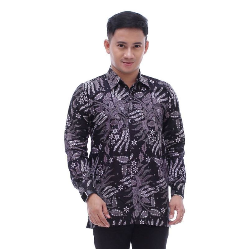 kemeja batik pria modern lengan panjang motif Manggar terlaris