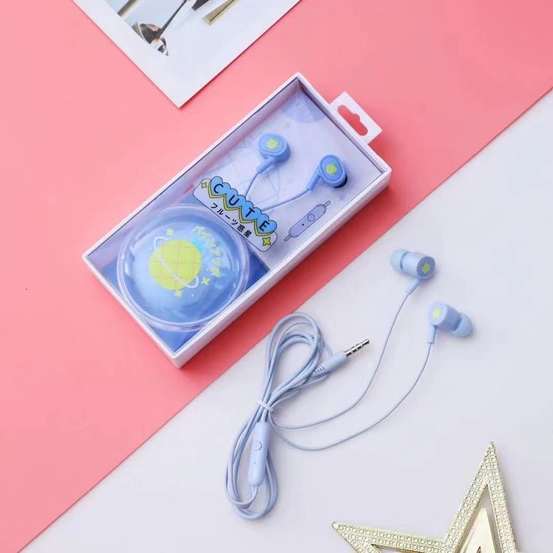 [ XY 38 ]Headset Earphone Karakter motif Fruit Daily model  /Earphone+ Wadah penyimpanan Earphone Lucu Unik Imut