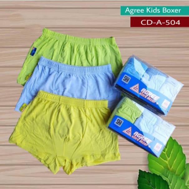 1 Box 3 Pcs Celana Dalam Pendek Boxer Agree 504 - Boxer Anak Laki Laki - Karet Lebar