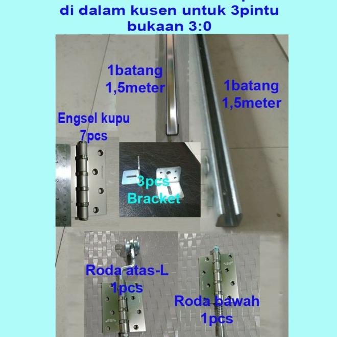 Rel Dan Roda Pintu Lipat Untuk 3 Daun Pintu Aluminium, Kayu Dan Upcv