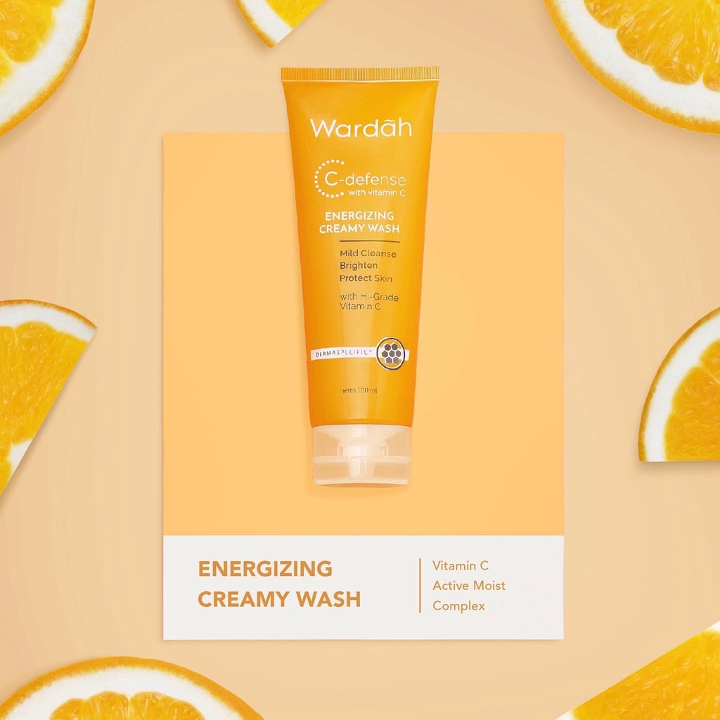 WARDAH C-Defense Energizing Creamy Wash Indonesia / Pembersih Wajah 60ml 100ml / Mild Cleanse Brighten Protect Skin With Vitamin C / Skincare Face Care Series / Treatment Perawatan Bersih / Whip Foam Mist Serum DD Cream Sleeping Mask Mousse Moisturizer