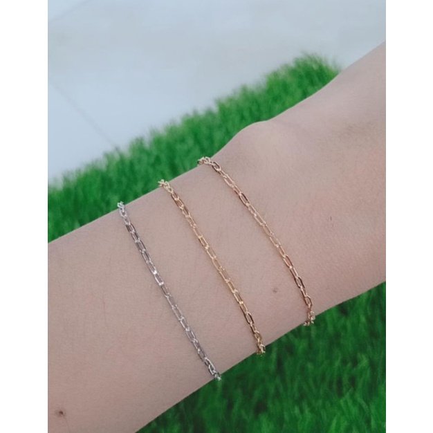 Gelang rantai mini paperclip + 1 bel / gelang perak asli silver 925 lapis emas / gelang fashion wanita terbaru