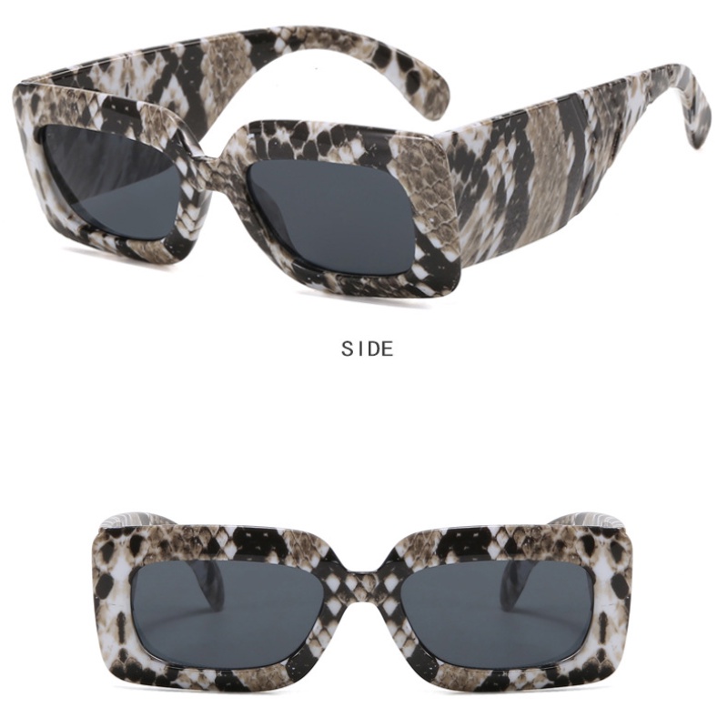 Kacamata Hitam Hip Hop Snakeskin Persegi Lebar Temple Eyewear Untuk Wanita Pria