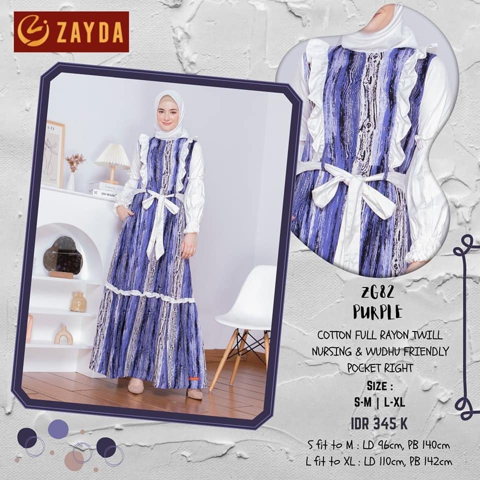 GAMIS ZAYDA ZG82 PURPLE ORIGINAL BY ZAYDA MOSLEM WEAR PAKAIAN MUSLIM DEWASA TRENDY ELEGAN