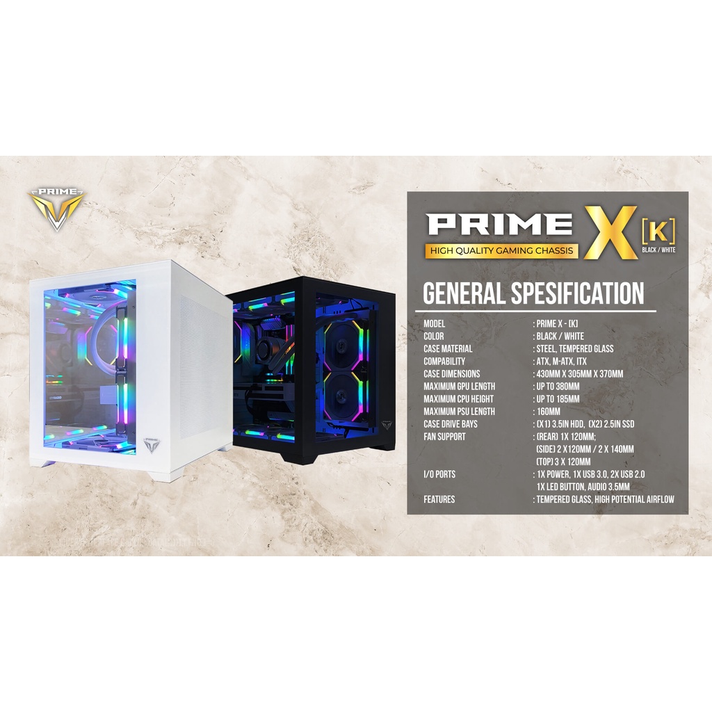 Casing Prime X-[K] black PRIME X K Tempered Glass Casing Gaming PC