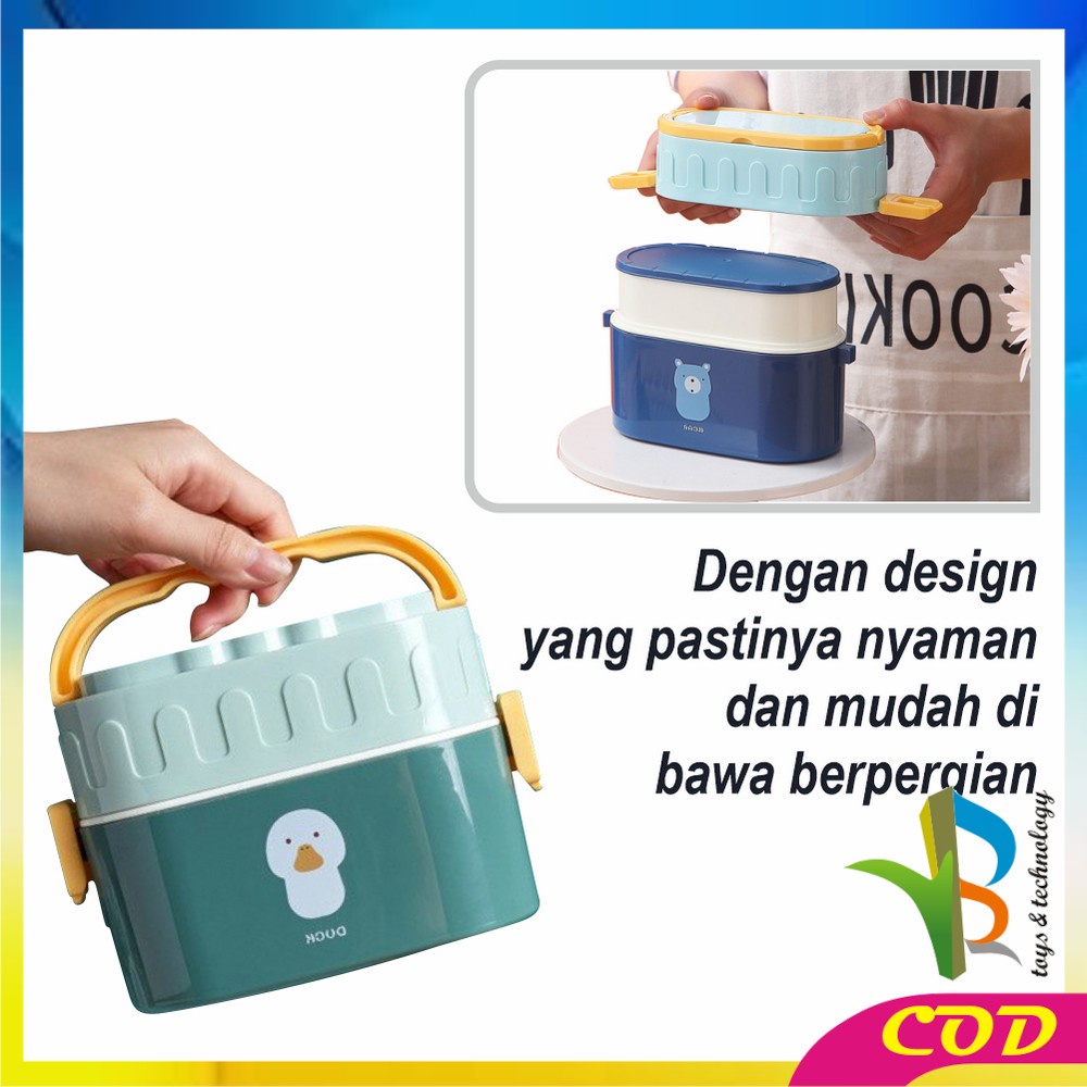 RB-C699 Tempat Makan 950ML Box Bento Set 2 Susun Free Sendok Anti Tumpah Dengan Pegangan / Kotak Bekal Tingkat Lunch Box Set Double Layer Portable