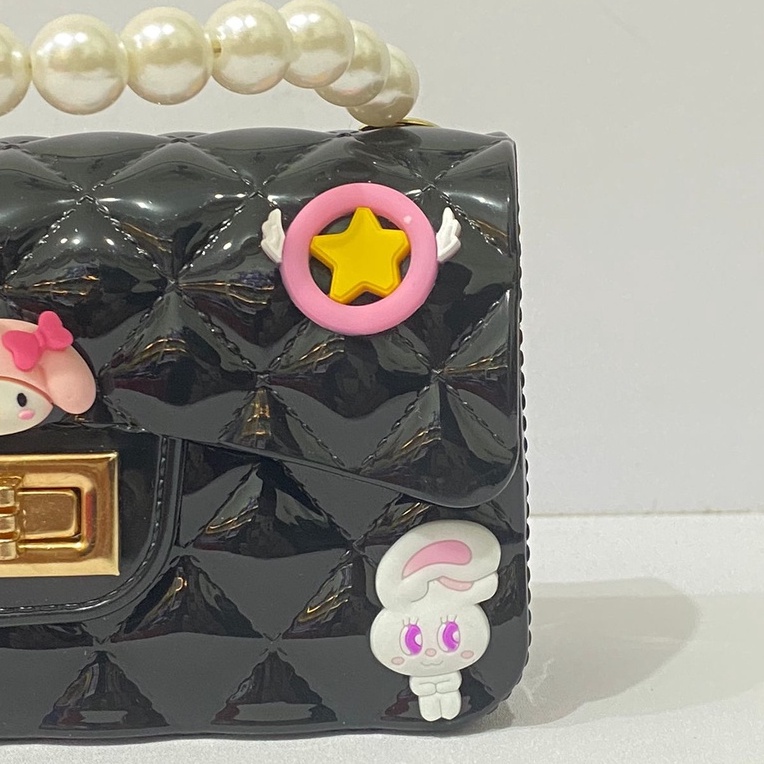 Tas Jelly Glossy Mutiara Gambar 3D Size 18 Cm | Tas Wanita | Tas Tas Jelly Wanita