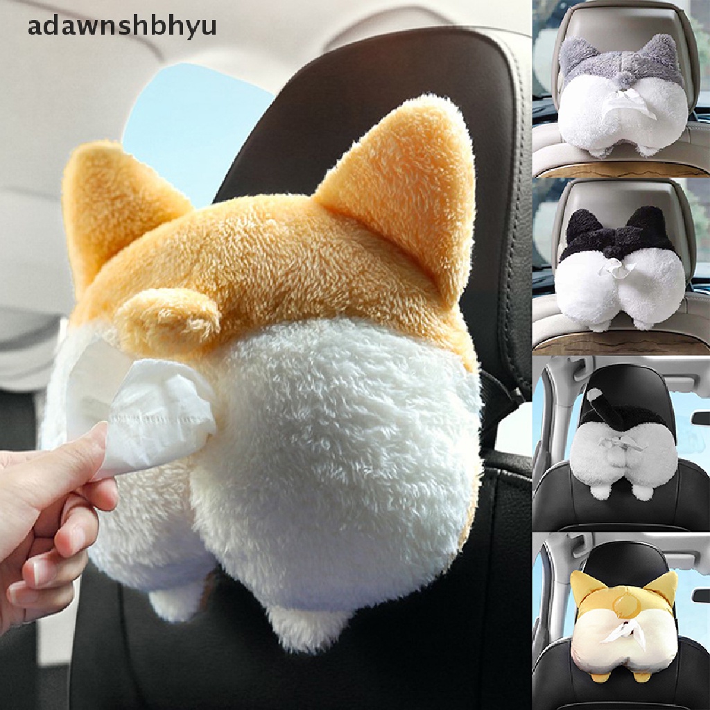 Adawnshbhyu Kotak Tisu Pantat Corgi Kotak Tisu Napkin Case Hewan Lucu Kotak Tempat Jok Mobil ID