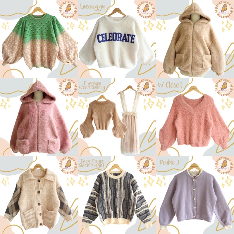 SWEATER BULU BALON OVERSIZE CROP, EARTH MUSIC & ECOLOGY, OUTER BULU, TILE,FUZZY,MOTIF BORDIR 6