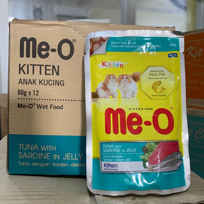 Meo Me O pouch Kitten TUNA WITH SARDINE 80gr 1box - Makanan kucing basah sachet