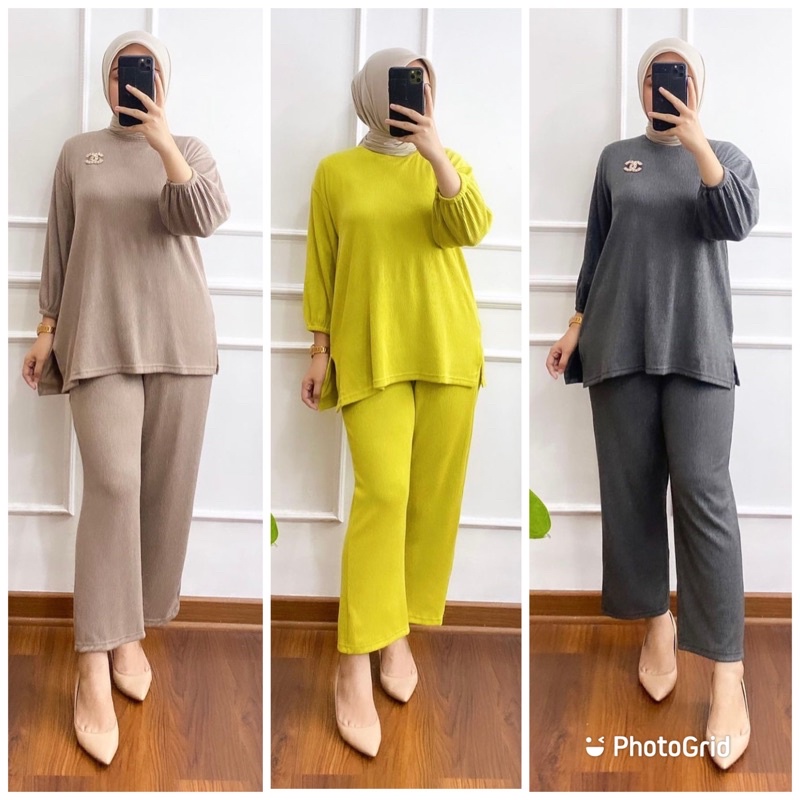 denolla set setelan celana wanita kaos knitted aster merk clarke setcel wanita