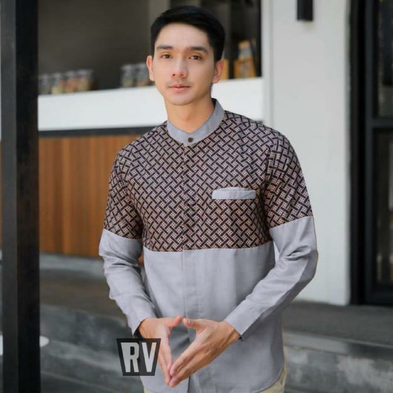 Baju koko pria dewasa terbaru kobata kombinasi batik lengan panjang M L XL XXL