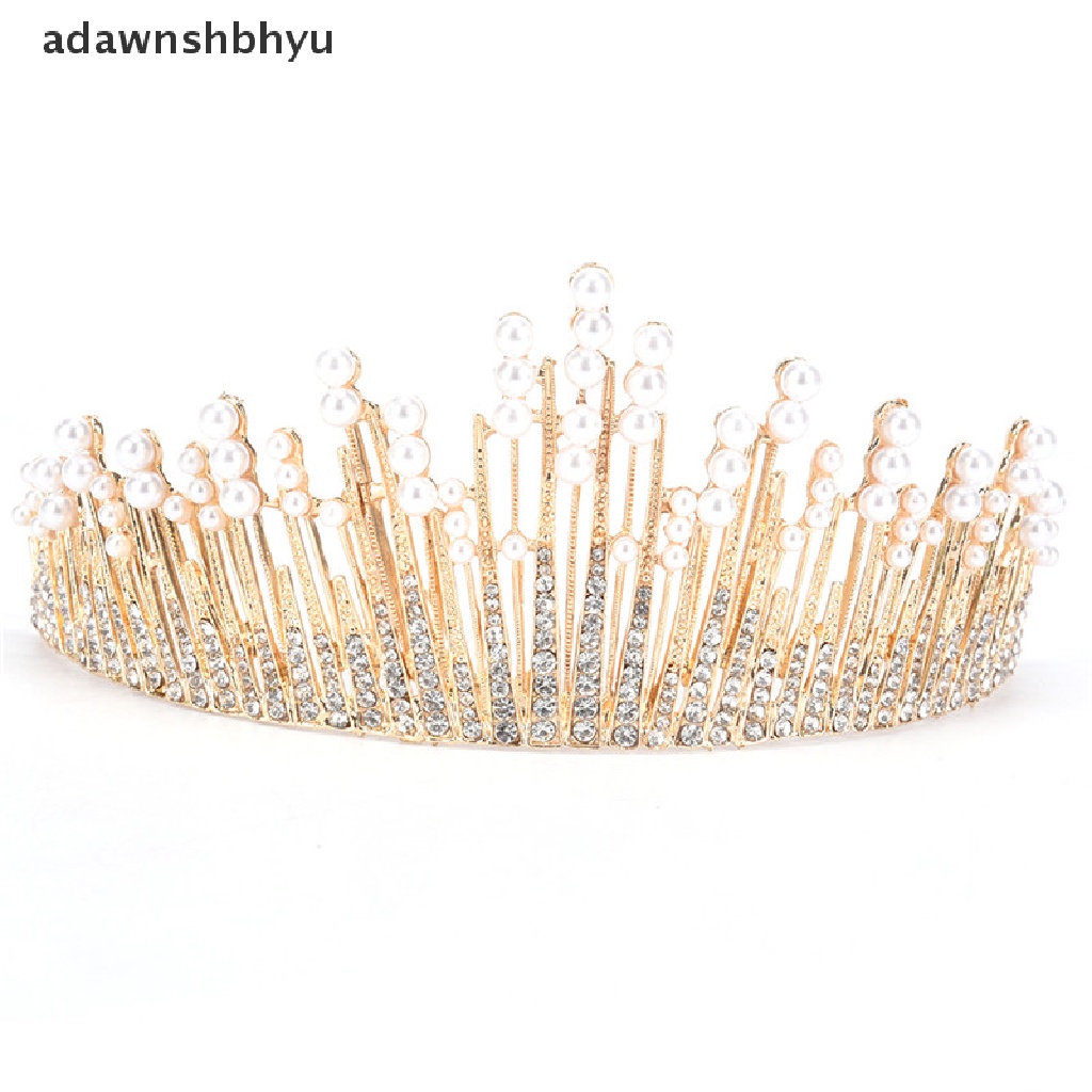 Adawnshbhyu Mutiara Kristal Tiara Berlian Imitasi Aksesoris Rambut Mahkota Pernikahan Bridal Headband ID