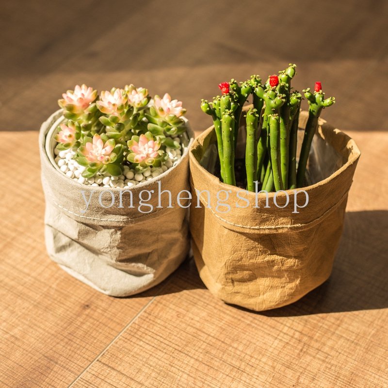 Vintage Kraft Kertas Pot Bunga Tahan Air Meja Sukulen Pot Wadah Reusable Buah Sayuran Storage Bag Kosmetik Serba Serbi Mainan Orgainzer Keranjang Penyimpanan