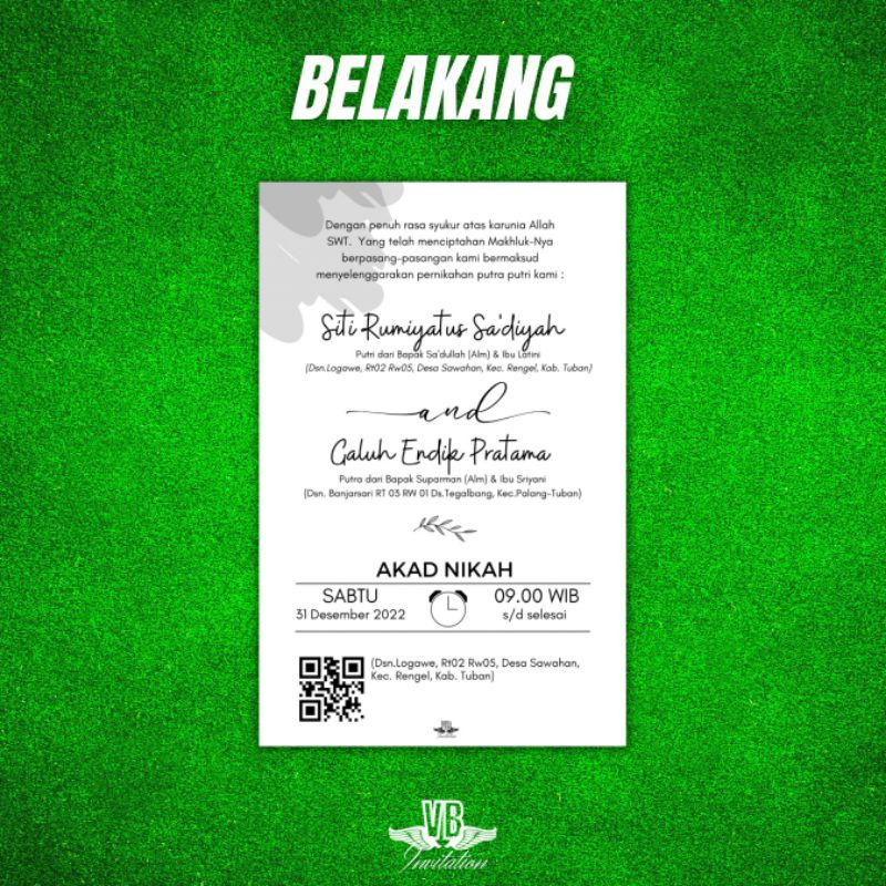 UNDANGAN NGUNDUH MANTU PERNIKAHAN TASYAKURAN ELEGAN MURAH KEKINIAN VBU033